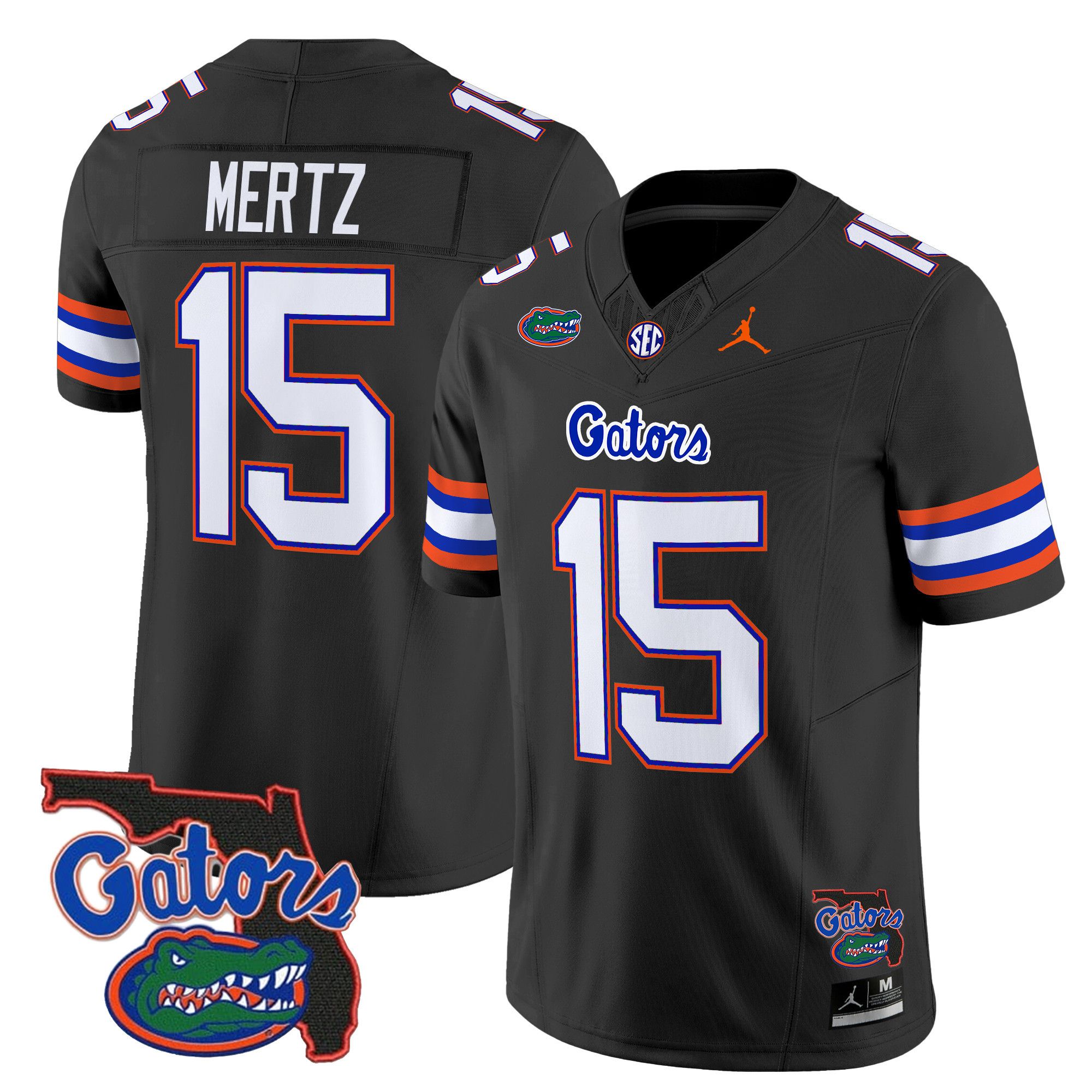 Men Florida Gators #15 Mertz Black 2024 Florida Patch Vapor Limited NCAA Jersey style 1